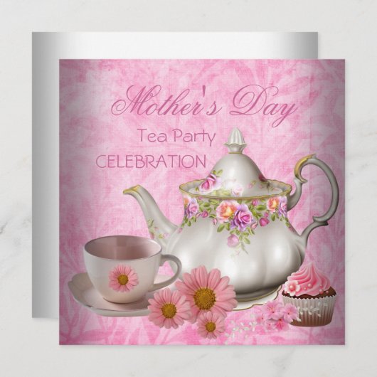 Muttertag Weißrosa Blumenkohl Tee Cupcake Einladung (Vorne/Hinten)