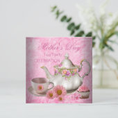 Muttertag Weißrosa Blumenkohl Tee Cupcake Einladung (Stehend Vorderseite)