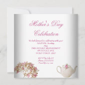 Muttertag Weißrosa Blumentee Einladung (Rückseite)