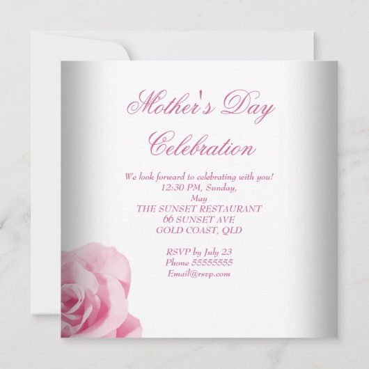 Muttertag Weißrosa Rosenrosen Blume Einladung (Rückseite)