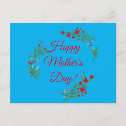 Muttertag wünscht rote Blume Aquarellblau Postkarte (Vorderseite)