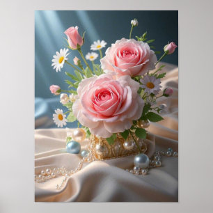 Muttertag Zarte rosa Rosen und weiße Margeriten Poster