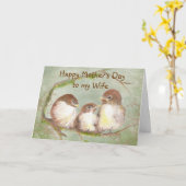 Muttertag zur Ehefrau Niedlicher Sparrow-Vogelfami Karte (Gelbe Blume)