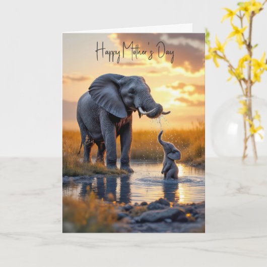 Muttertagelephant mit Baby Karte (Gelbe Blume)