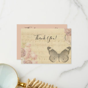 Muttertages-Alte Notenblatt-Rosen Schmetterling Dankeskarte