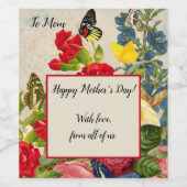 Muttertaggarnelen Rose Schmetterlinge Weinetikett (Einzelnes Label)