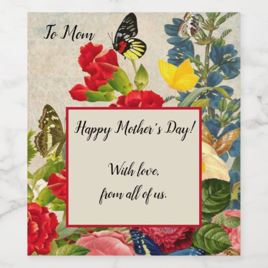 Muttertaggarnelen Rose Schmetterlinge Weinetikett (Einzelnes Label)