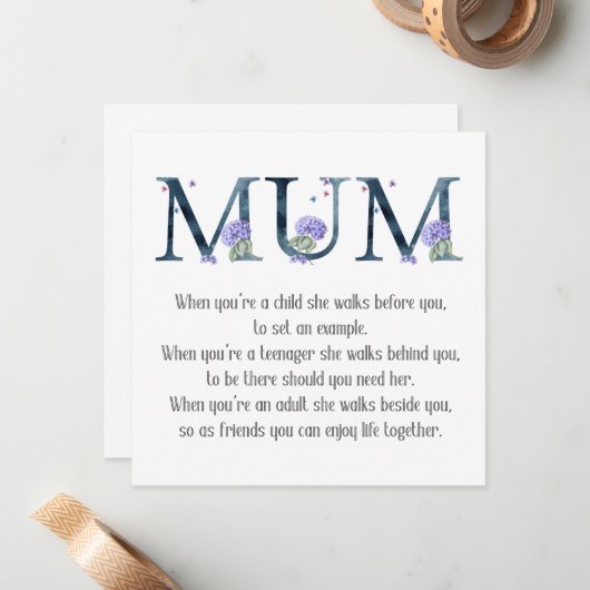 Muttertaggedicht Mitteilungskarte (Vorderseite/Rückseite Beispiel)