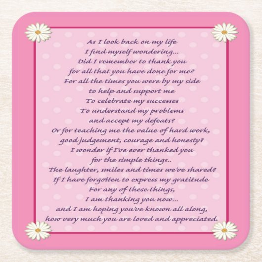 Muttertaggedicht Rechteckiger Pappuntersetzer (Vorderseite)