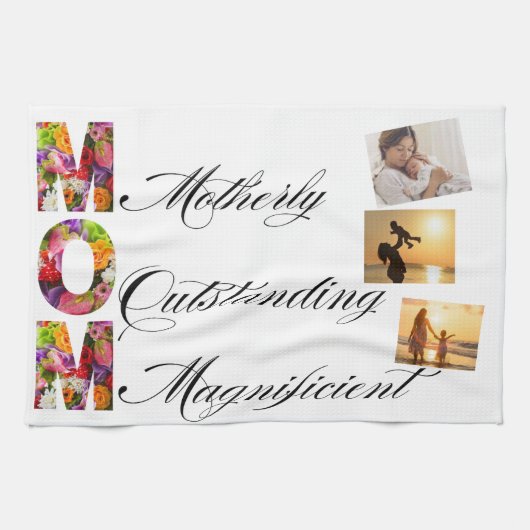 Muttertags-Blumen-Schriftzug mit Fotos Geschirrtuch (Horizontal)