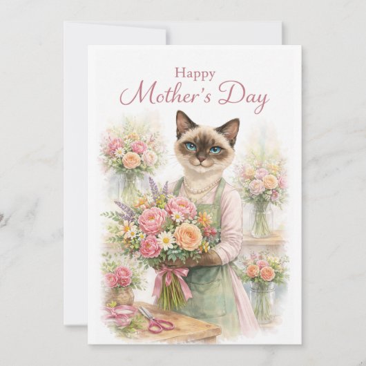 Muttertags-Blumenhändlerin Katze Feiertagskarte (Vorderseite)