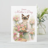 Muttertags-Blumenhändlerin Katze Feiertagskarte (Stehend Vorderseite)