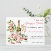 Muttertags-Brunch – Prost mit Champagnerblasen Einladung (Stehend Vorderseite)