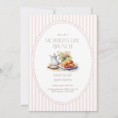 Muttertags-Brunch Rosa Streifen Frühstück Einladung (Vorderseite)