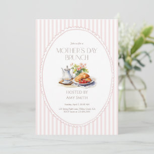 Muttertags-Brunch Rosa Streifen Frühstück Einladung