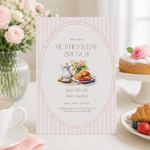 Muttertags-Brunch Rosa Streifen Frühstück Einladung