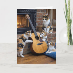Muttertags Calico-Katze mit Kätzchen und Gitarre Karte