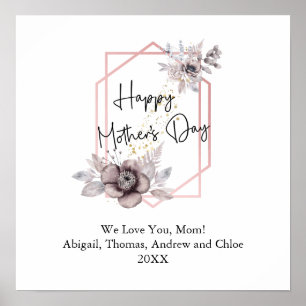 Muttertags Elegant Grau Rosa Floral Personalisiert Poster
