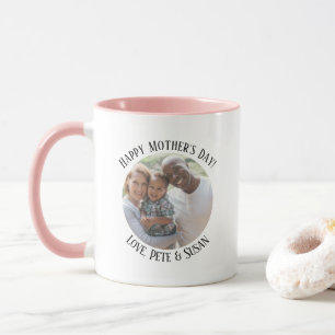 Muttertags-Familienfoto in Pastellrosa und Weiß Tasse