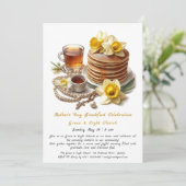 Muttertags Frühstück, Affodils Pancakes Einladung (Stehend Vorderseite)