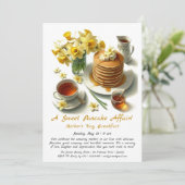 Muttertags Frühstück - Pfannkuchen & Affodils Einladung (Stehend Vorderseite)