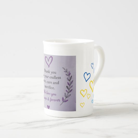 Muttertags-Herzmuster-Tasse Porzellantasse (Vorderseite Rechts)