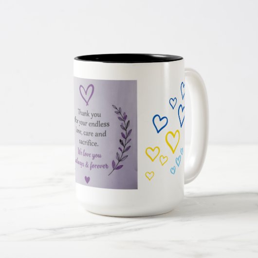 Muttertags-Herzmuster-Tasse Zweifarbige Tasse (VorderseiteRechts)