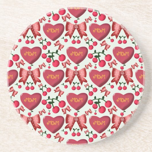 Muttertags-Kirsch-Schleifen-Muster-Geschenk  Getränkeuntersetzer (Vorne)