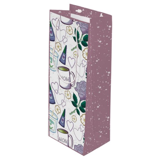 Muttertags-Lavendel Geschenktüte Für Weinflaschen (Vorderseite Schrägansicht)