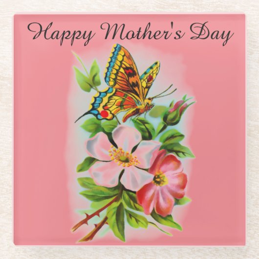 Muttertags-Schmetterling-Und-Blumen-Untersetzer Glasuntersetzer (Vorderseite)