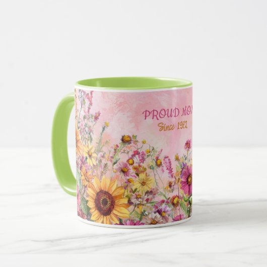 Muttertags-Tassentext "MOM" "Seit 1972" Tasse (Vorderseite Links)