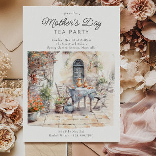Muttertags-Teeparty-Aquarell-Gartenhof Einladung