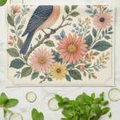 Muttertags Vintage Blaue Vogel Wildblumengarten Geschirrtuch (Gefaltet)