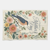 Muttertags Vintage Blaue Vogel Wildblumengarten Geschirrtuch (Horizontal)