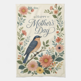Muttertags Vintage Blaue Vogel Wildblumengarten Geschirrtuch