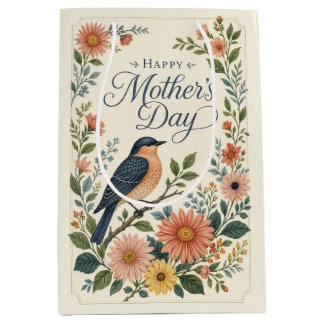 Muttertags Vintage Blaue Vogel Wildblumengarten Mittlere Geschenktüte