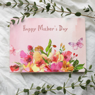 Muttertags-Wasserfarbenblumen mit Schmetterlingen Dankeskarte