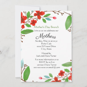 Muttertags-Watercolor-Rote Blumen-Brunch Einladung