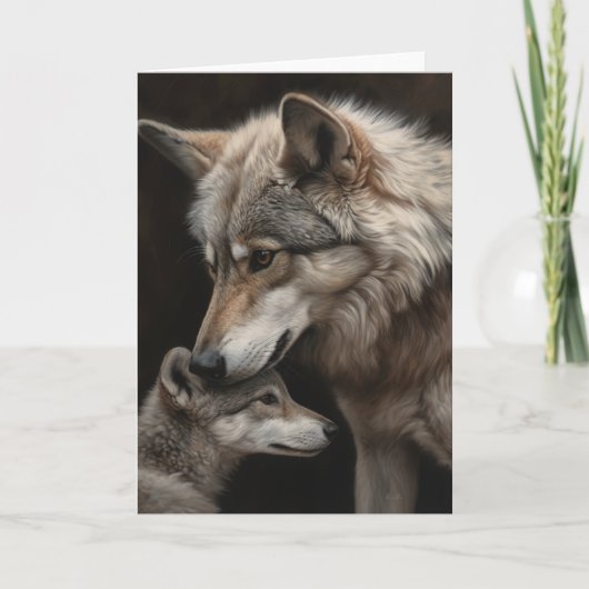 Muttertags-Wolf und Welpe Karte (Vorderseite)