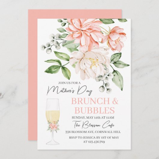 Muttertagsbrunch & Bläschen Einladung (Vorne/Hinten)