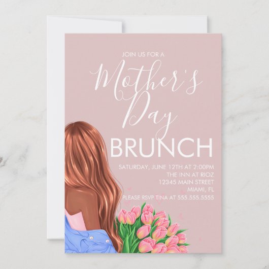 Muttertagsbrunch Blumenrot pink Einladung (Vorderseite)