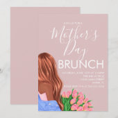 Muttertagsbrunch Blumenrot pink Einladung (Vorne/Hinten)