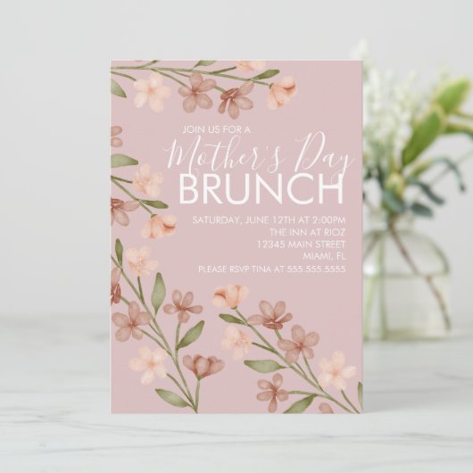 Muttertagsbrunch Blumenrot Rosa Einladung (Stehend Vorderseite)