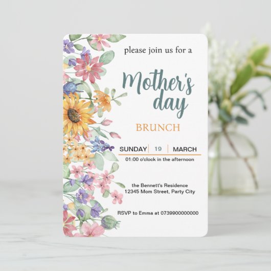 Muttertagsbrunch Blütenblüte Einladung (Stehend Vorderseite)