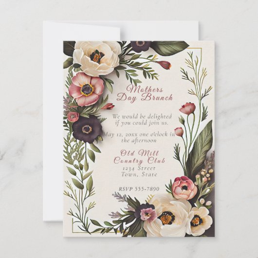 Muttertagsbrunch Elegante Blume Einladung (Vorderseite)