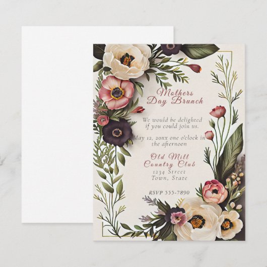 Muttertagsbrunch Elegante Blume Einladung (Vorne/Hinten)