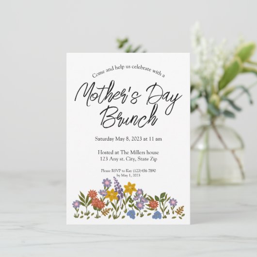 Muttertagsbrunch mit Blume Einladung (Stehend Vorderseite)