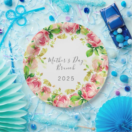 Muttertagsbrunch - rosa Rosen Pappteller (Party)