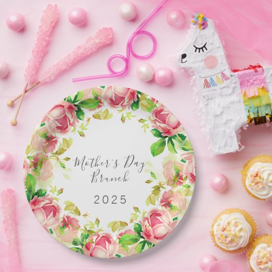 Muttertagsbrunch - rosa Rosen Pappteller (Party)
