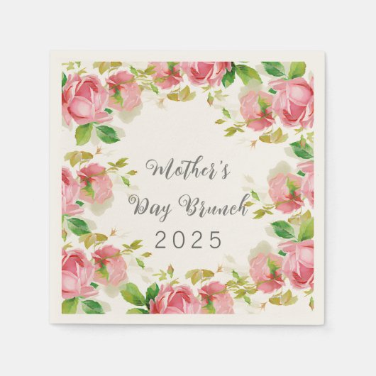 Muttertagsbrunch - rosa Rosen Serviette (Vorderseite)
